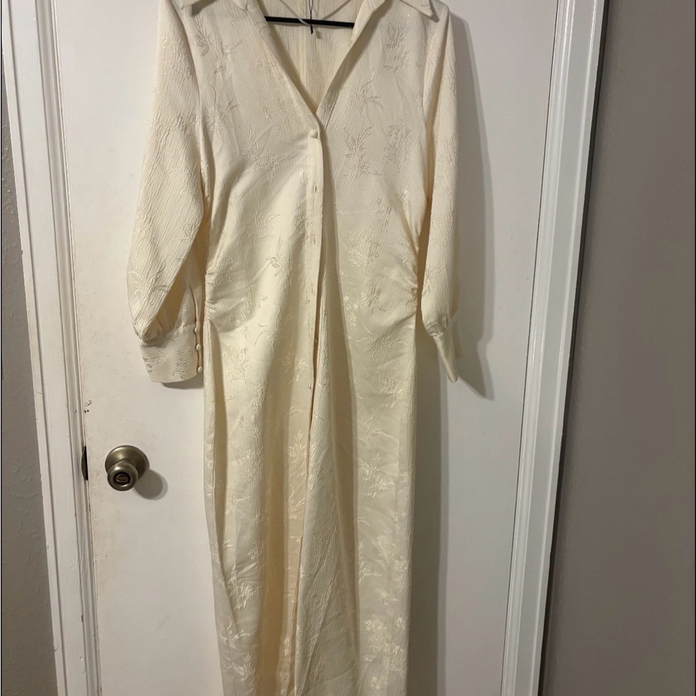 Zara Cream Long Textured Shirt Dress